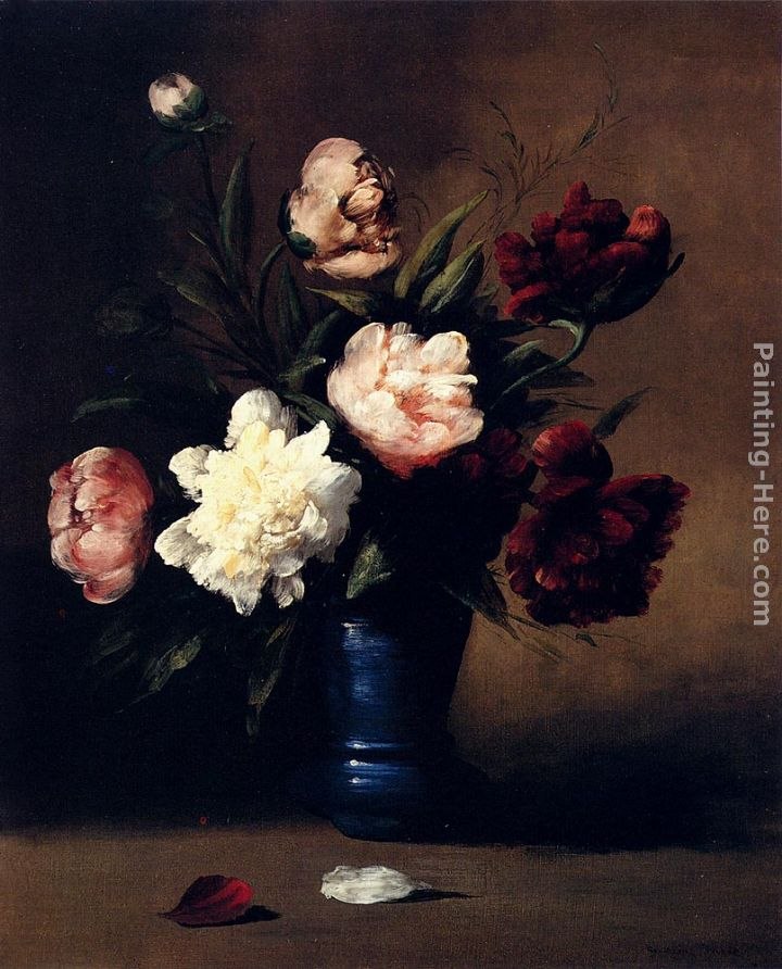 Germain Theodure Clement Ribot Peonies In A Blue Vase